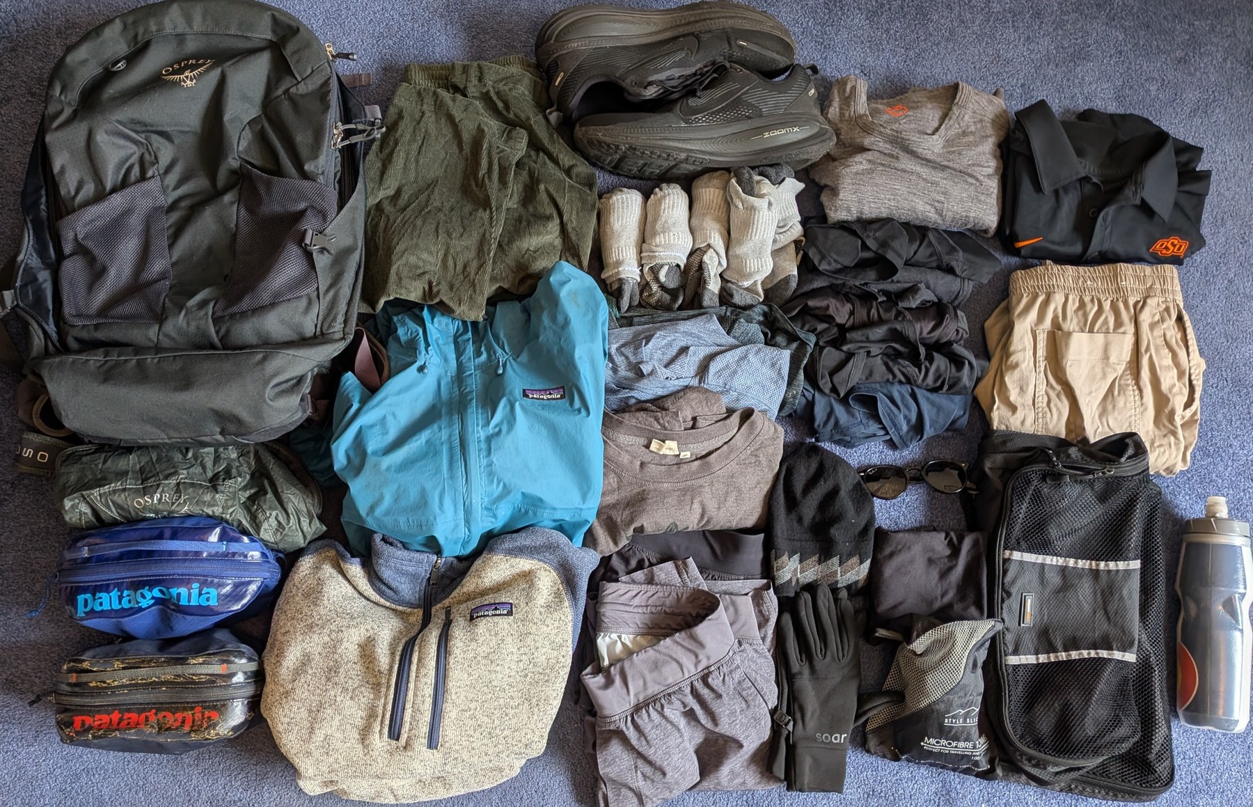 Packing flatlay for the Taiwan trip.