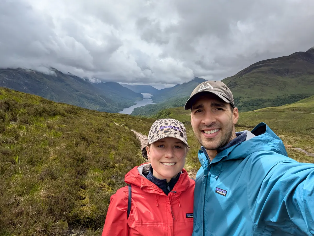 Tyler and Sarah above Loch Leven on Day 6 of the West Highland Way.