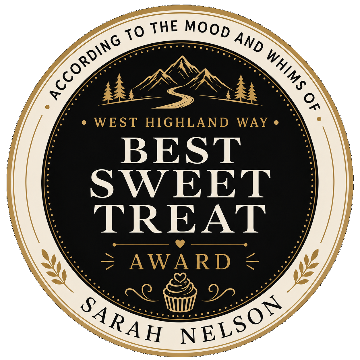 Best sweet treat award badge for Sarah Nelson.